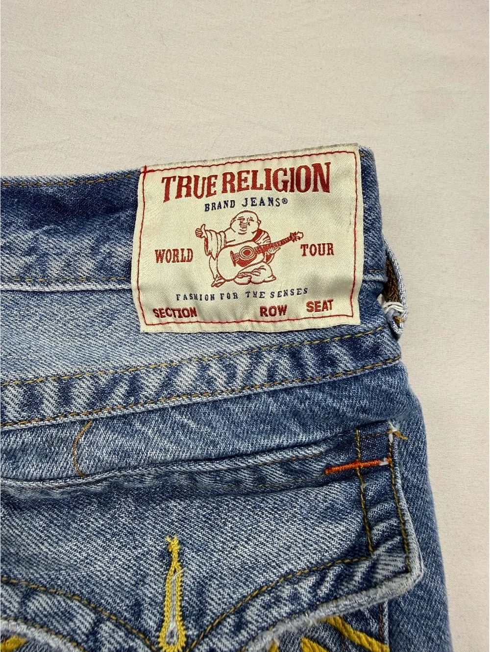 True Religion Ricky Relaxed Straight Distressed Rope Stitch Jeans 33x30